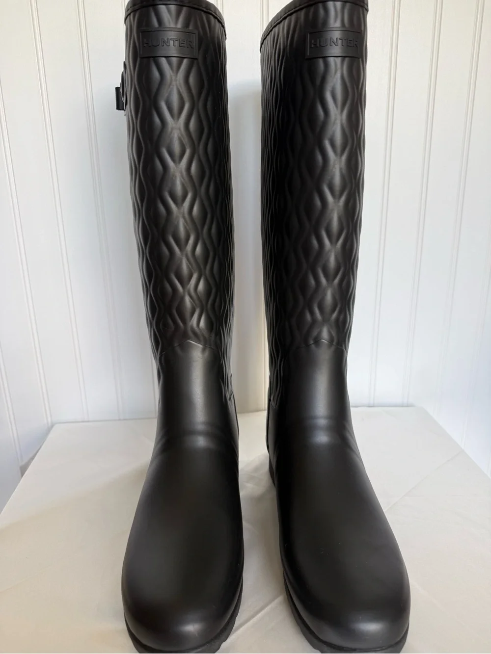 Hunter Refined Tall Vertical Quilt Rain Boots Black US 9